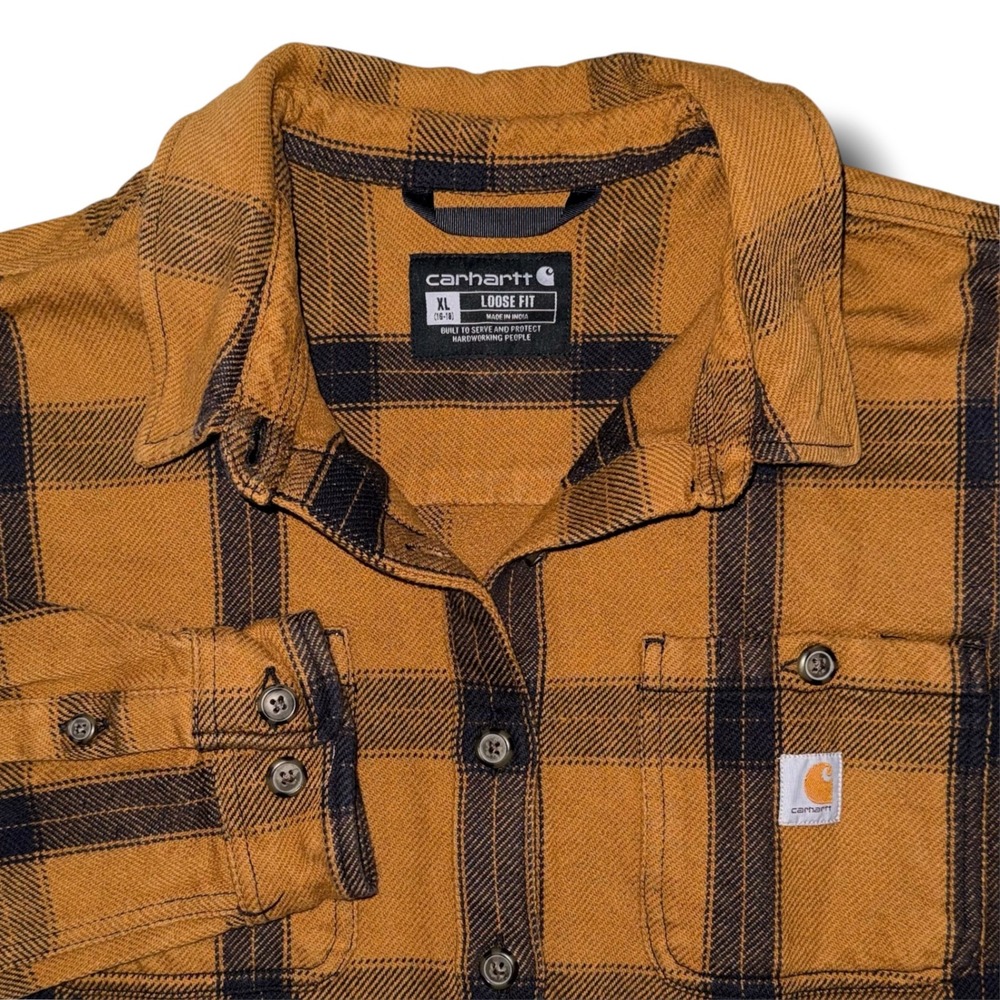 Carhartt Loose Fit Brown Black Plaid Flannel Shirt XL TW5576-W 105576 BRN